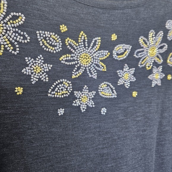 Quaker Factory By Jeanne Bice 1X Navy Blue Floral Beading Long Sleeve - Picture 3 of 7